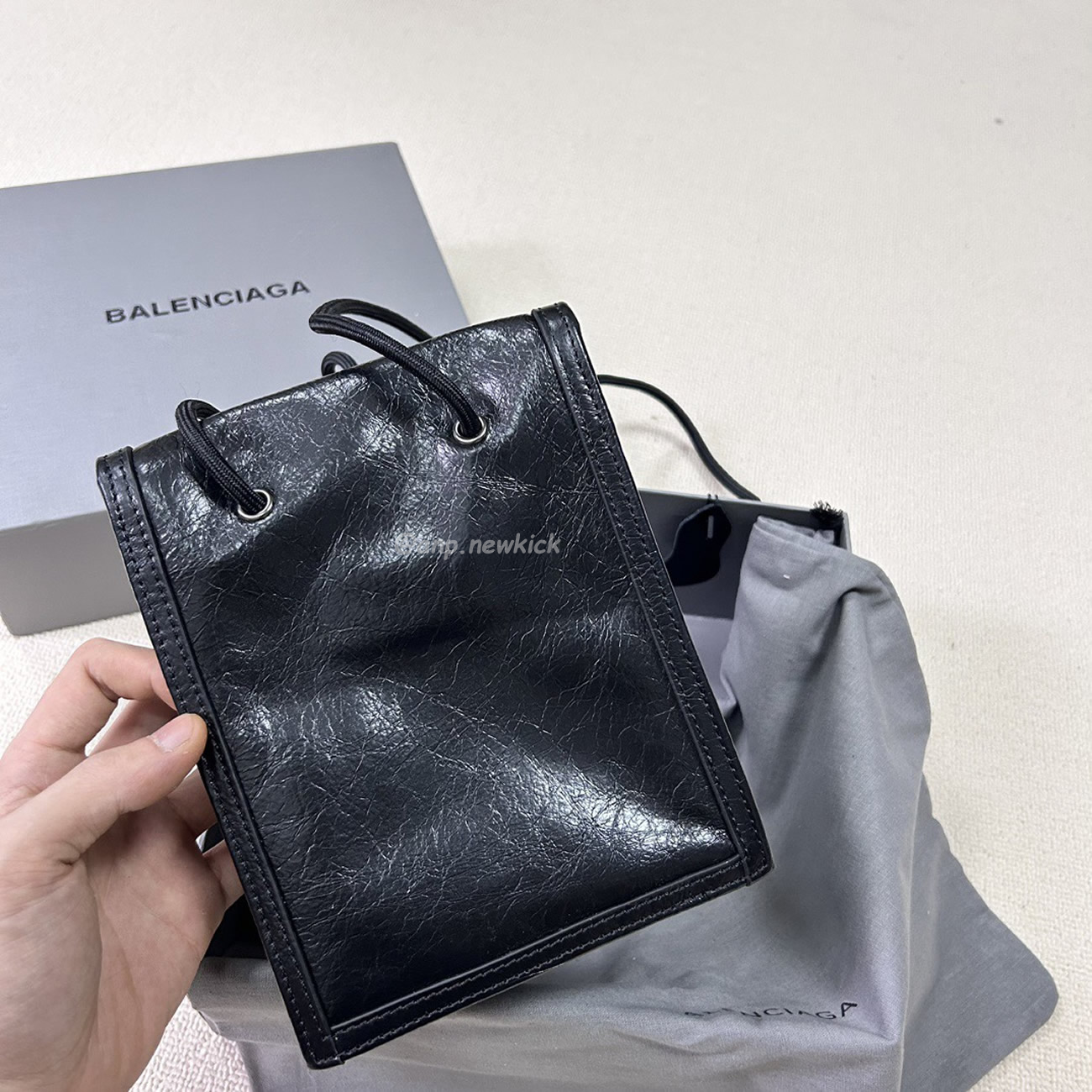 Balenciaga Explorer Arena Cracked Leather Messenger Bag Black (2) - newkick.org